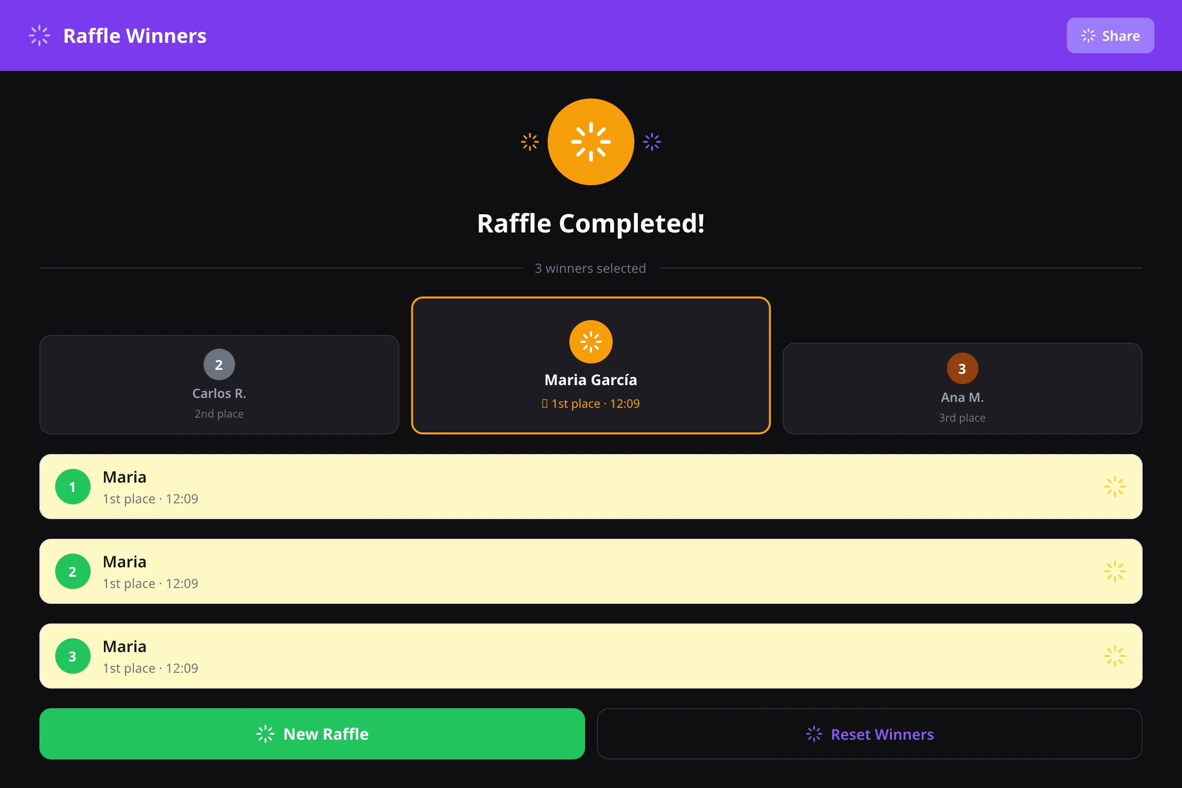 Winners Screen - Dark